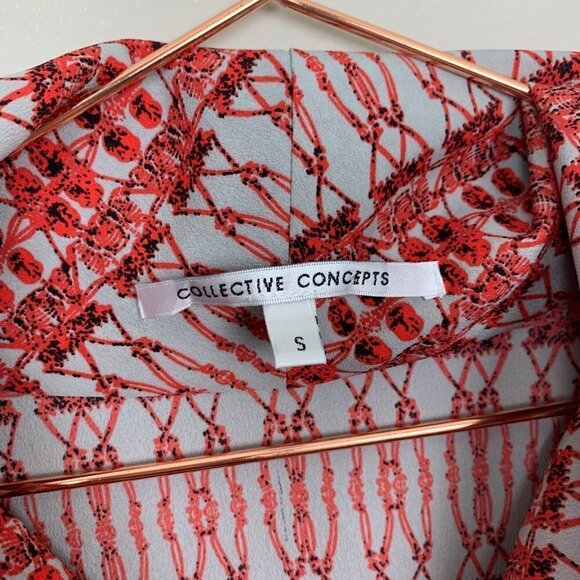Collective Concepts Red & Grey Patterned Drawstring Waist Dress Size Small - Picture 3 of 8